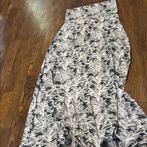 Elegant Black and White Lace Look Maxi Skirt